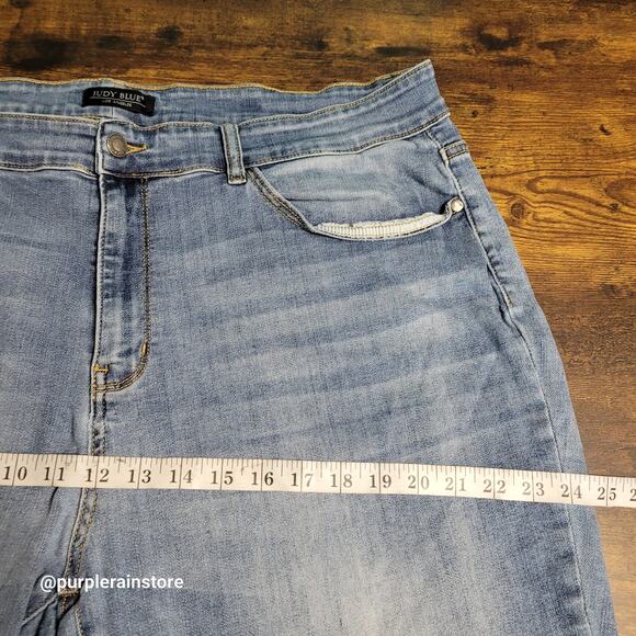 Judy Blue Jeans 22 W Boyfriend High Rise Raw Hem Medium Light Wash Stretch Denim - Picture 6 of 11